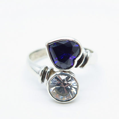 925 Sterling Silver White & Amethyst-Tone C Z Overlap Ring Size 7.5