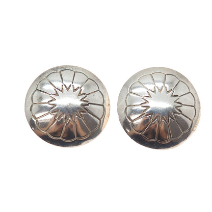 Old Pawn Sterling Silver 14K Gold Posts Vintage Flower Concho Tribal Earrings