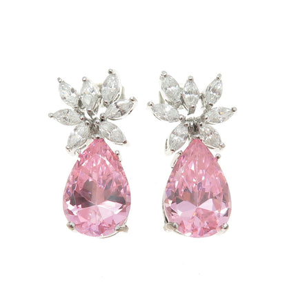 925 Sterling Silver Pear-Cut Pink & Marquise White C Z Floral Earrings