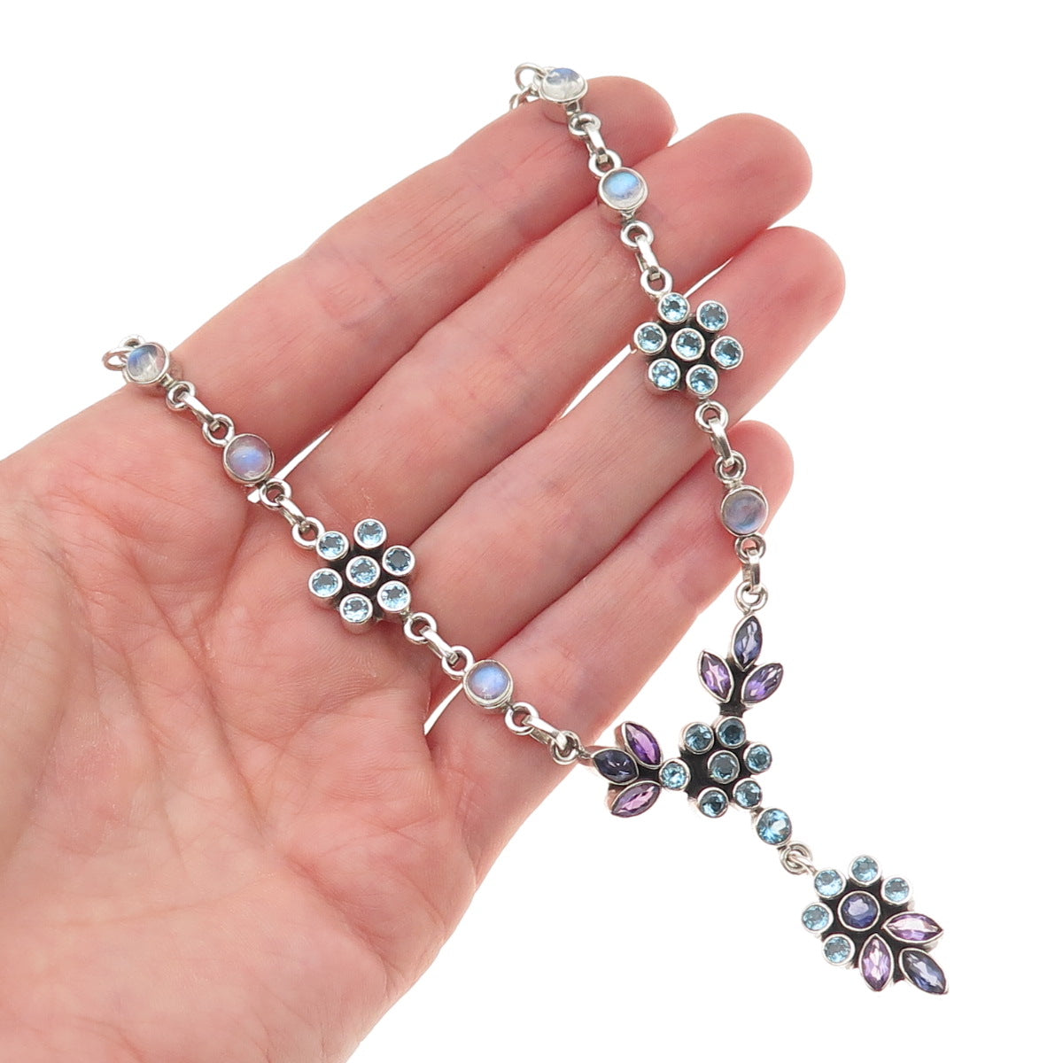 Nicky Butler Sterling Vintage Real Topaz Moonstone Amethyst Iolite Necklace 16"