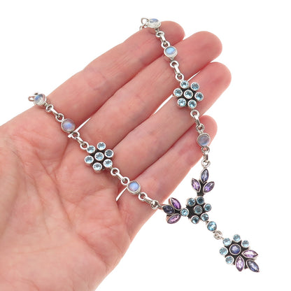 Nicky Butler Sterling Vintage Real Topaz Moonstone Amethyst Iolite Necklace 16"