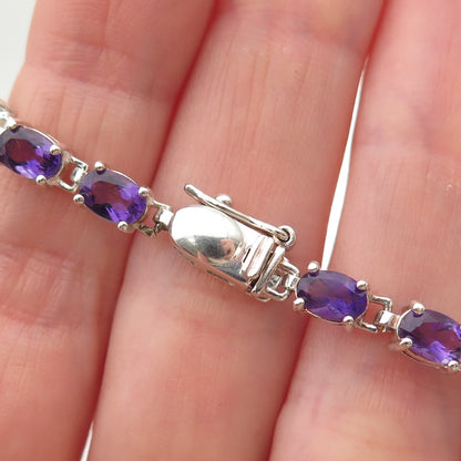 ROSS SIMONS 925 Sterling Silver Real Oval-Cut Amethyst Tennis Link Bracelet 6.5"