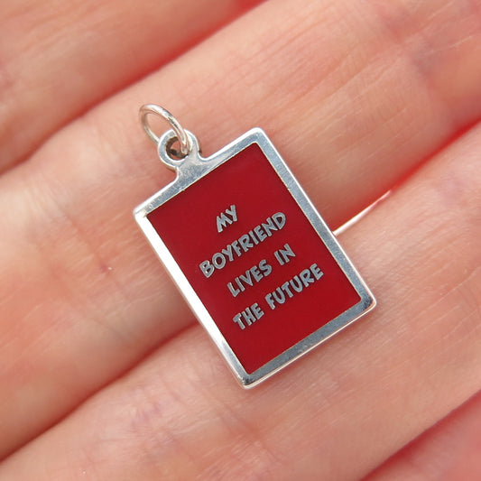 925 Sterling Enamel My Boyfriend Lives In The Future Minimalist Charm Pendant