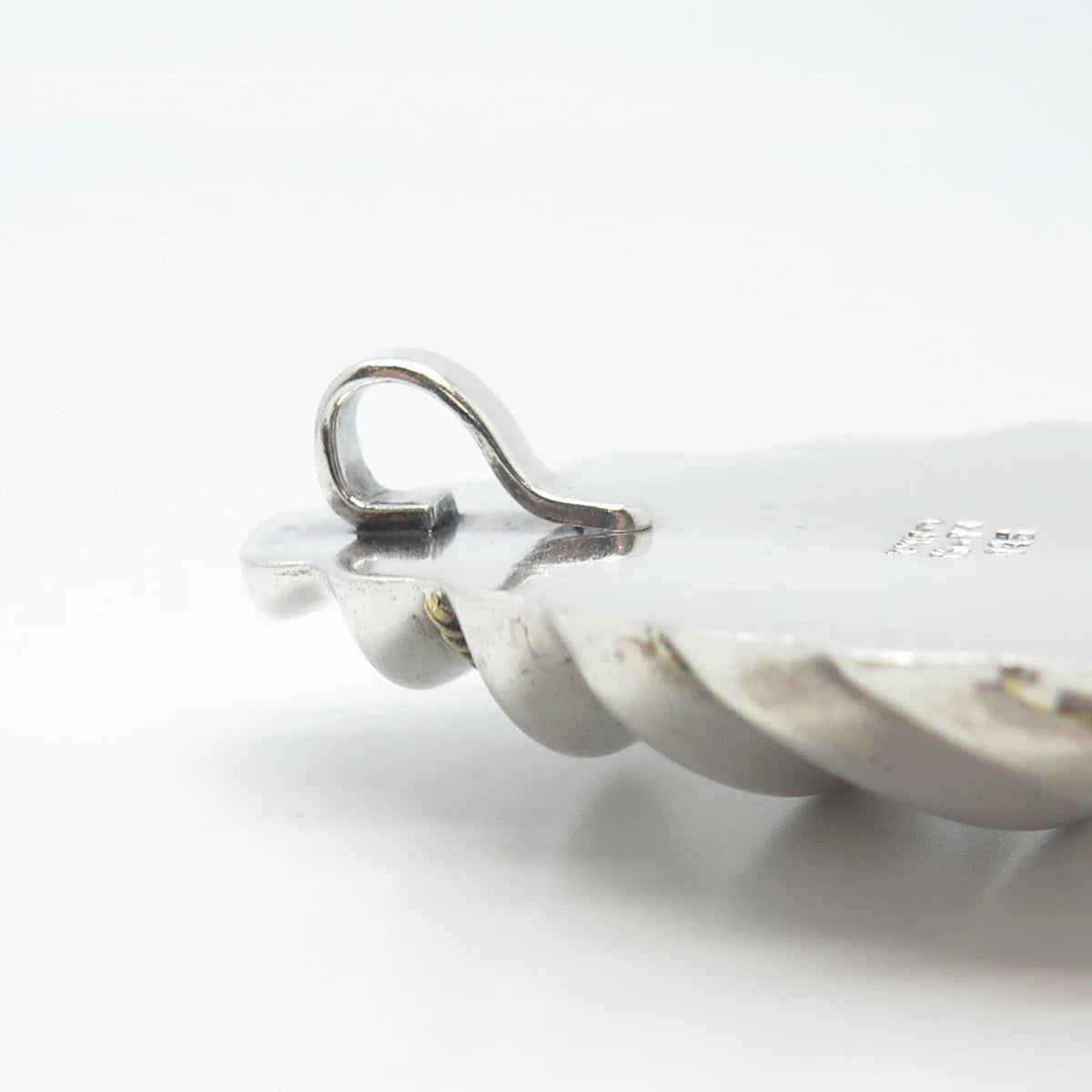 925 Sterling Silver 2-Tone Vintage Mexico Ribbed Pendant