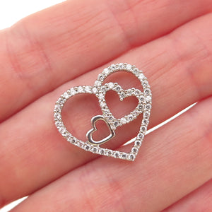 925 Sterling Silver Round-Cut C Z Family Heart Mini Slide Charm Pendant