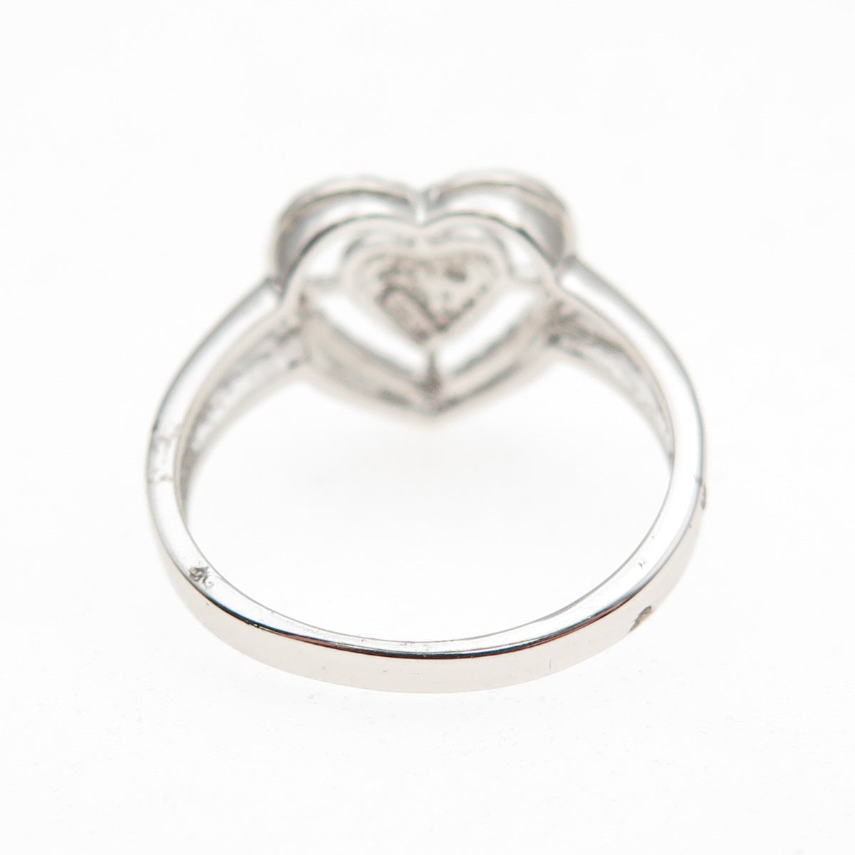 925 Sterling Silver Real Round-Cut Diamond Heart Ring Size 6