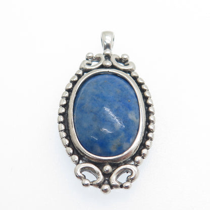 MORNING SUN 925 Sterling Silver Vintage Real Denim Lapis Beaded Pendant