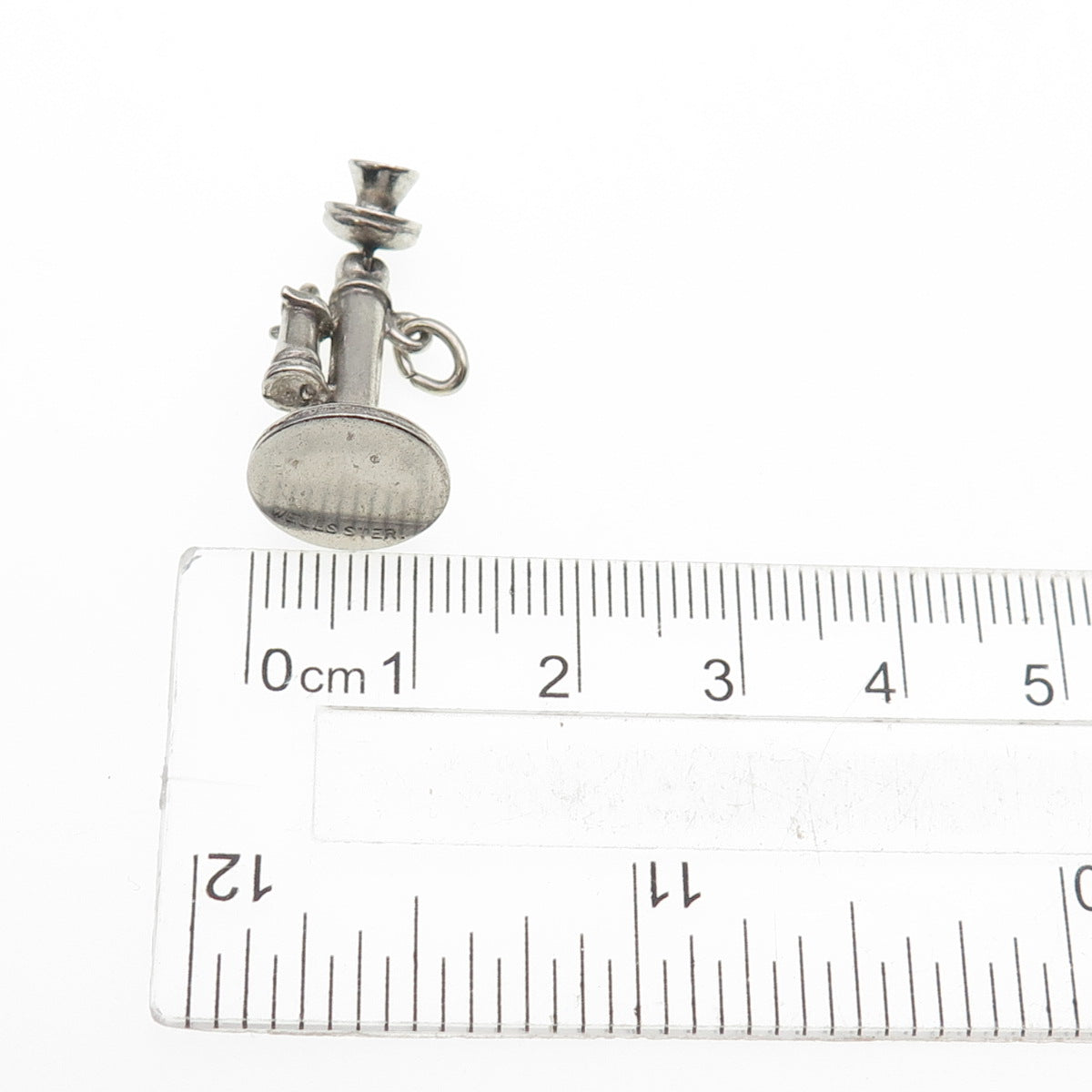 WELLS 925 Sterling Silver Vintage Retro Candlestick Phone 3D Charm Pendant