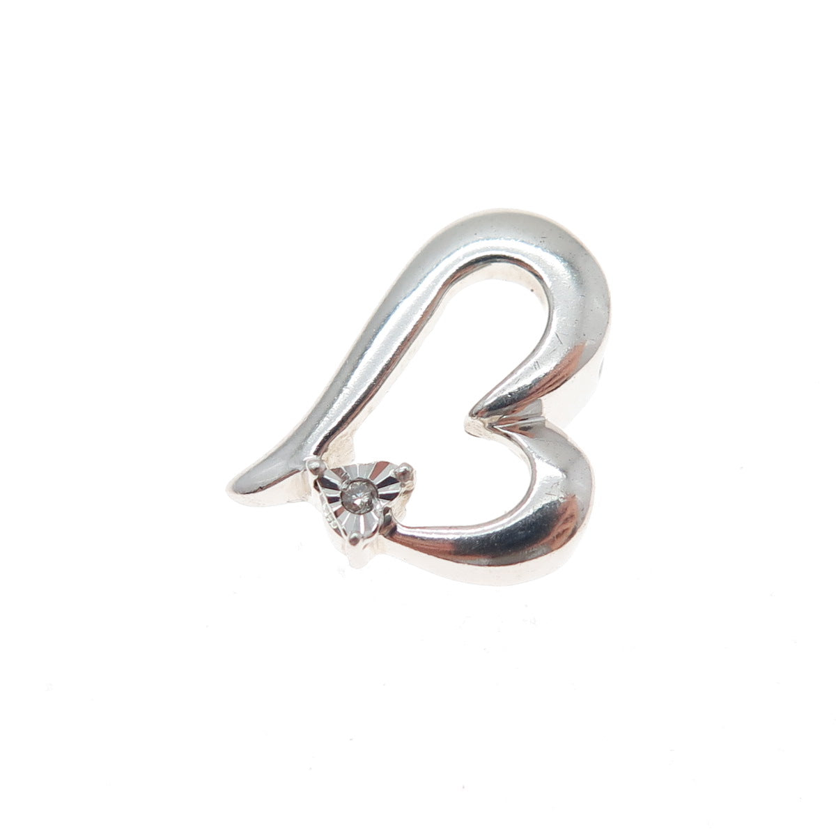 925 Sterling Silver Real Diamond Accent Heart Minimalist Slide Charm Pendant