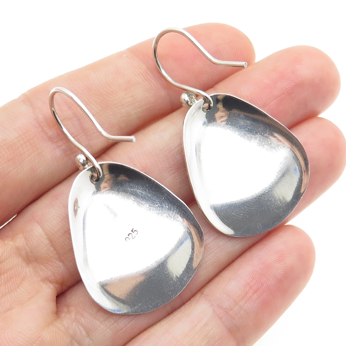 925 Sterling Silver Vintage Teardrop Modernist Dangle Hook Earrings