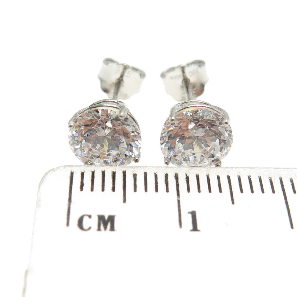 925 Sterling Silver Round-Cut C Z Stud Earrings