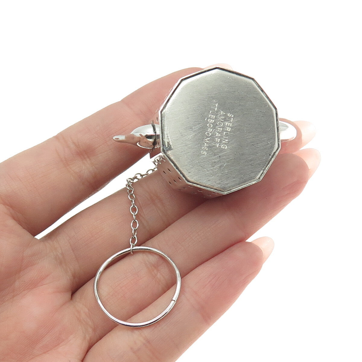 AMCRAFT Attleboro Mass 925 Sterling Silver Antique Teapot Tea Diffuser Strainer