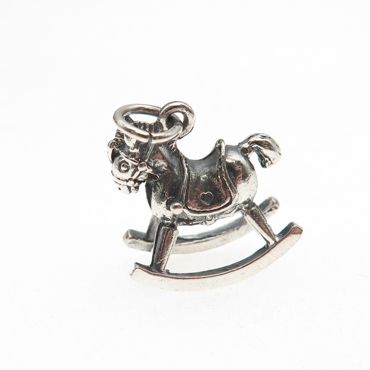 925 Sterling Silver Vintage 1986 Rocking Horse Oxidized 3D Mini Charm Pendant