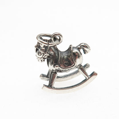 925 Sterling Silver Vintage 1986 Rocking Horse Oxidized 3D Mini Charm Pendant