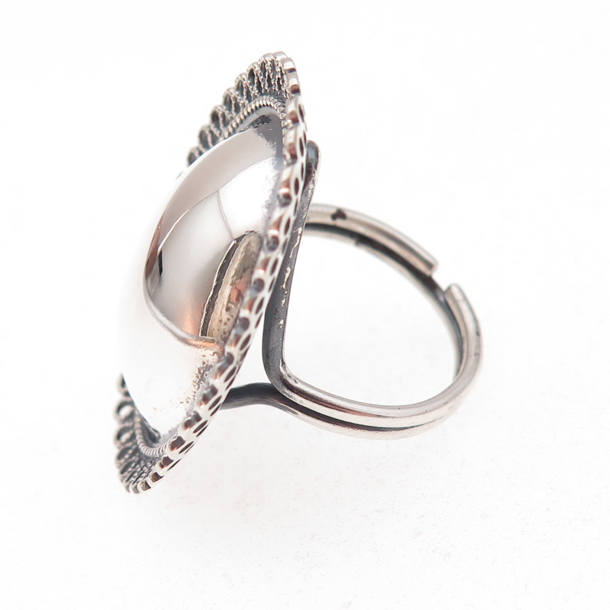 Beau Sterling Silver Antique Art Deco Filigree Oxidized Adjustable Ring Size 6