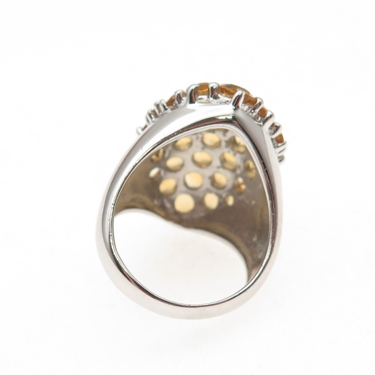 925 Sterling Silver Real Round-Cut Citrine Ring Size 6.5