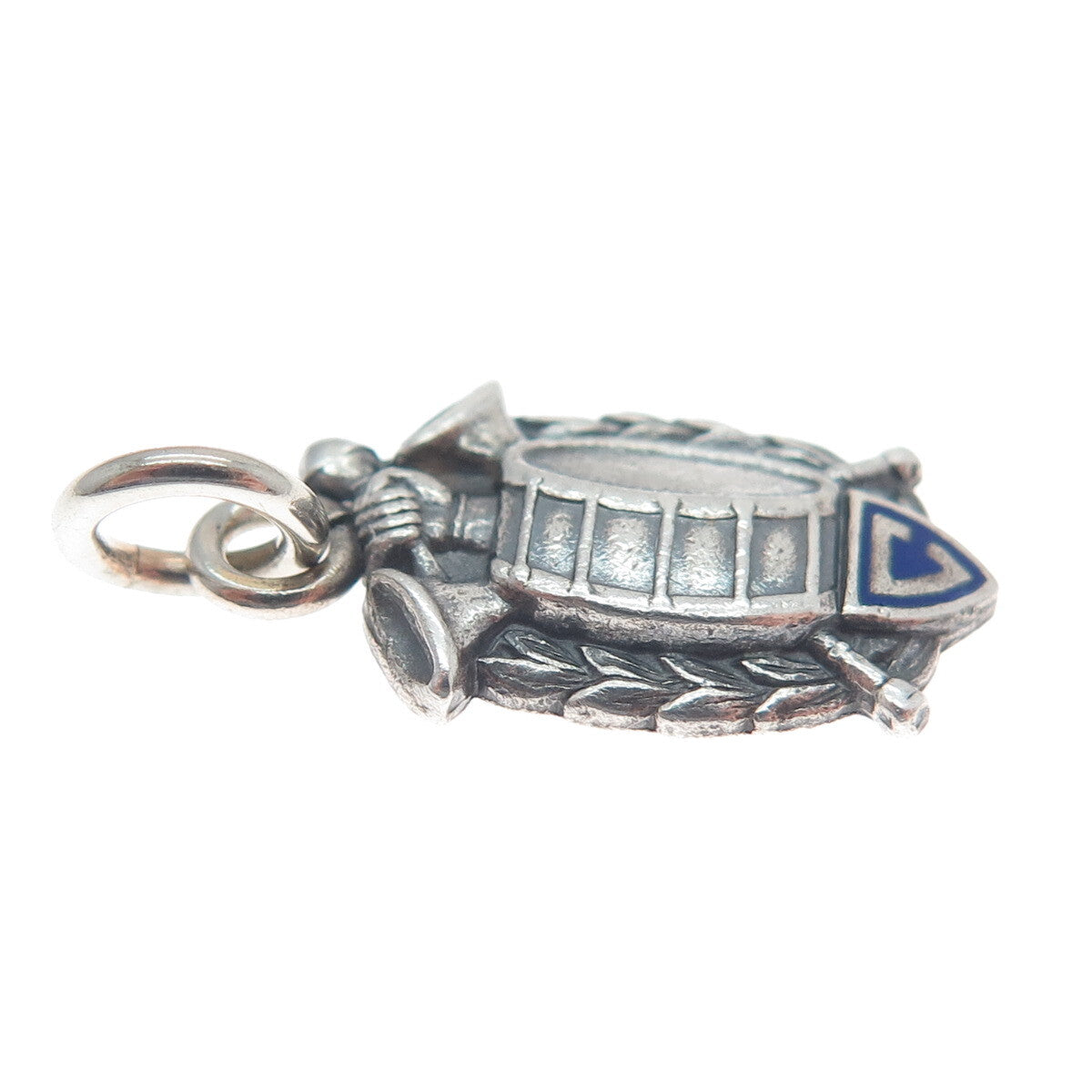 SOOK Sterling Silver Antique WWII Enamel Military Drum Corps Minimalist Pendant