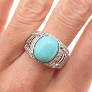 925 Sterling Silver Real Tyrone Turquoise & White Topaz Ring Size 8.25