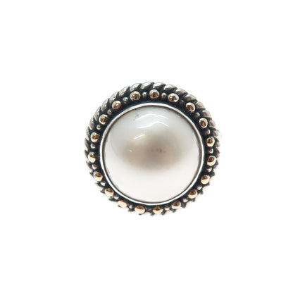 ROBERT MANSE 925 Sterling Silver 18K Gold Vintage Real Pearl Ring Size 8.75