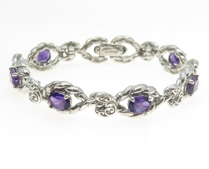 CAROLYN POLLACK 925 Sterling Silver Vintage Real Amethyst Roped Bracelet 7"