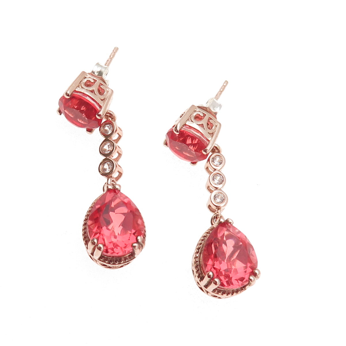 Chuck Clemency Sterling Gold Plated Pink Watermelon Quartz White Topaz Earrings