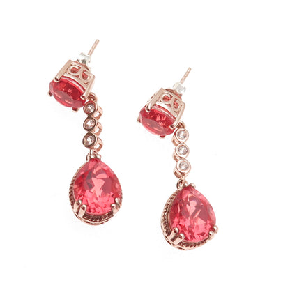 Chuck Clemency Sterling Gold Plated Pink Watermelon Quartz White Topaz Earrings