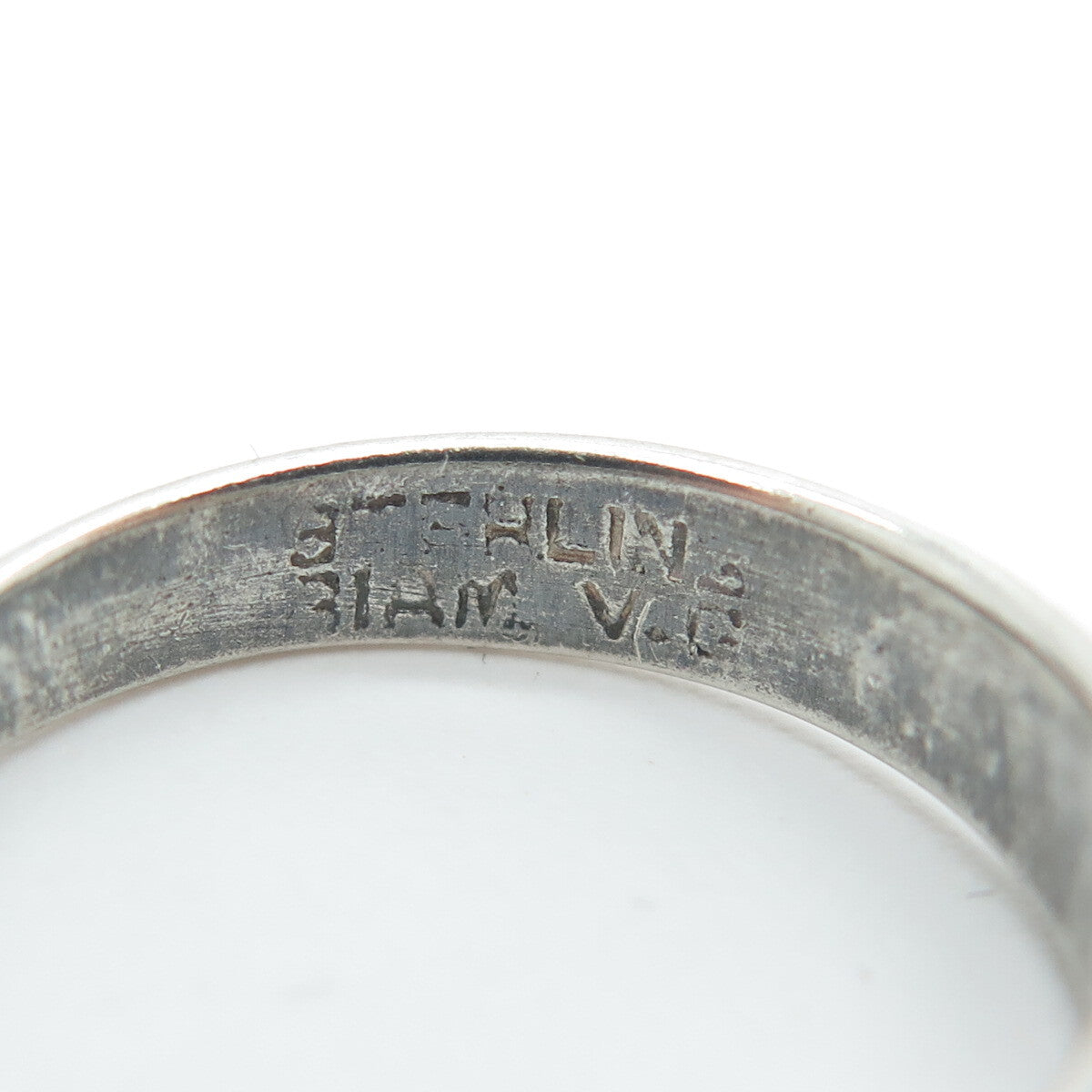 925 Sterling Silver Vintage Siam Real Agate Gem Engraved Gap Ring Size 8.75
