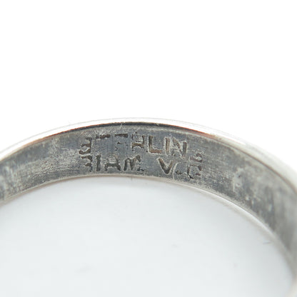 925 Sterling Silver Vintage Siam Real Agate Gem Engraved Gap Ring Size 8.75