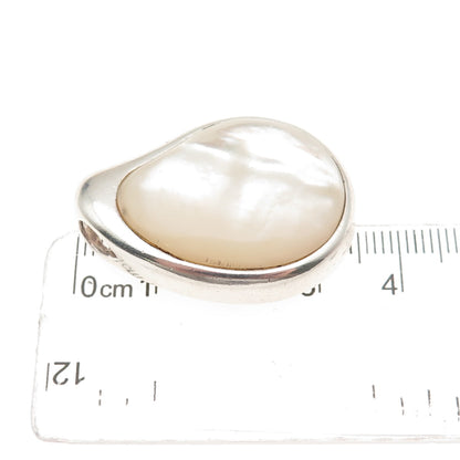 925 Sterling Silver Vintage Real MOP Modernist Slide Pendant