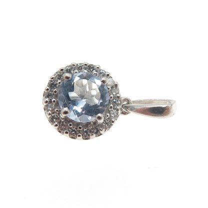 925 Sterling Silver White & Blue C Z Pendant
