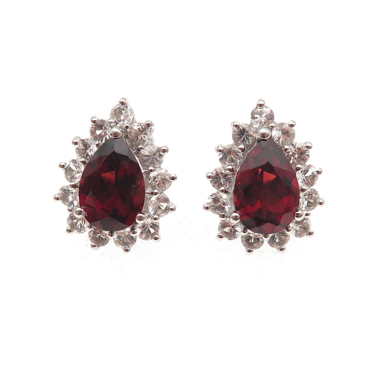 Harold Trujillo Sterling Silver Vintage Real Red Garnet & White Topaz Earrings