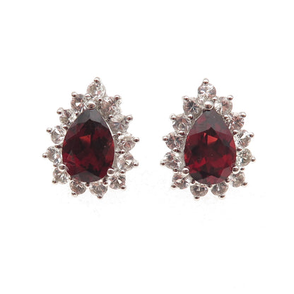 Harold Trujillo Sterling Silver Vintage Real Red Garnet & White Topaz Earrings