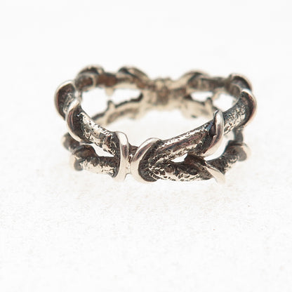 925 Sterling Silver Vintage Modernist Crisscross Oxidized Ring Size 7