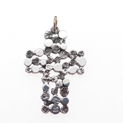 925 Sterling Silver Vintage Modernist Nugget Cross Oxidized Pendant
