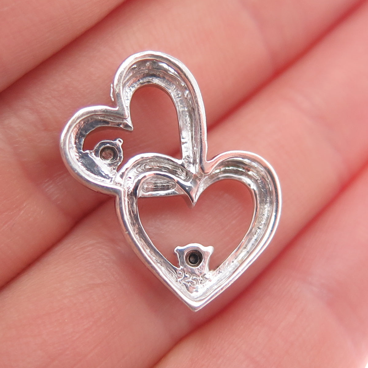 925 Sterling Silver Real Round-Cut Diamond Couple Heart Slide Charm Pendant