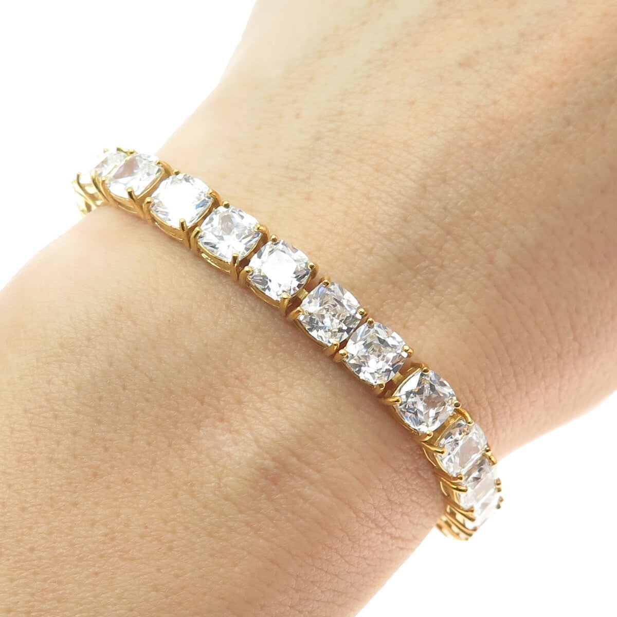 925 Sterling Silver Gold Plated Round-Cut C Z Tennis Link Bracelet 8.25"