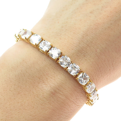 925 Sterling Silver Gold Plated Round-Cut C Z Tennis Link Bracelet 8.25"