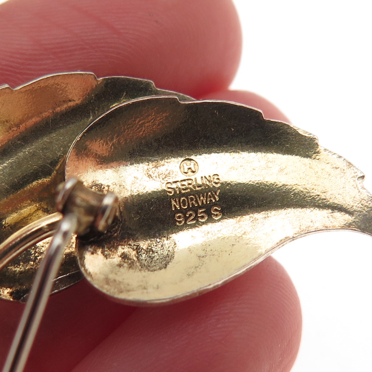 Ivar T. Holth 925S Sterling Gold Plated Vintage Norway Enamel Floral Pin Brooch