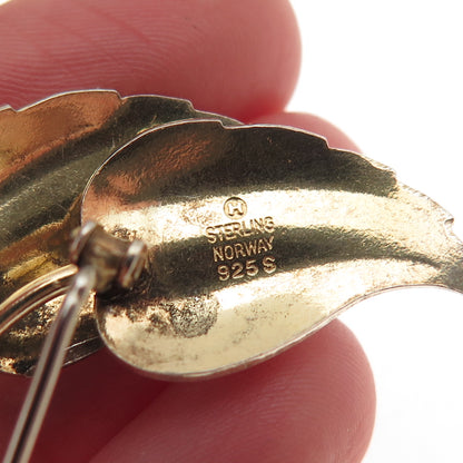 Ivar T. Holth 925S Sterling Gold Plated Vintage Norway Enamel Floral Pin Brooch