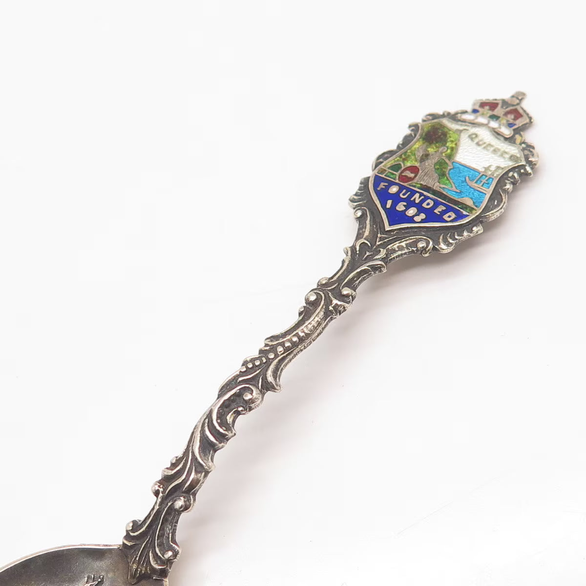925 Sterling Silver Antique Enamel Canada Caleche Quebec Demitasse Spoon