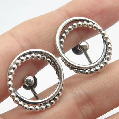 925 Sterling Silver Vintage Jewelart Beaded Double Circle Screw Back Earrings