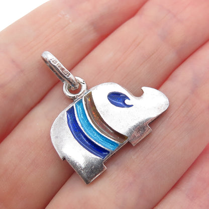 925 Sterling Silver Vintage Italy Enamel Modernist Elephant Charm Pendant
