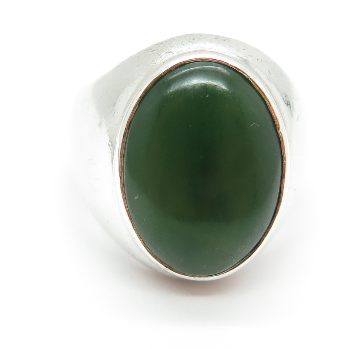 925 Sterling Silver Vintage Mexico Real Jade Gemstone Domed Ring Size 10.25