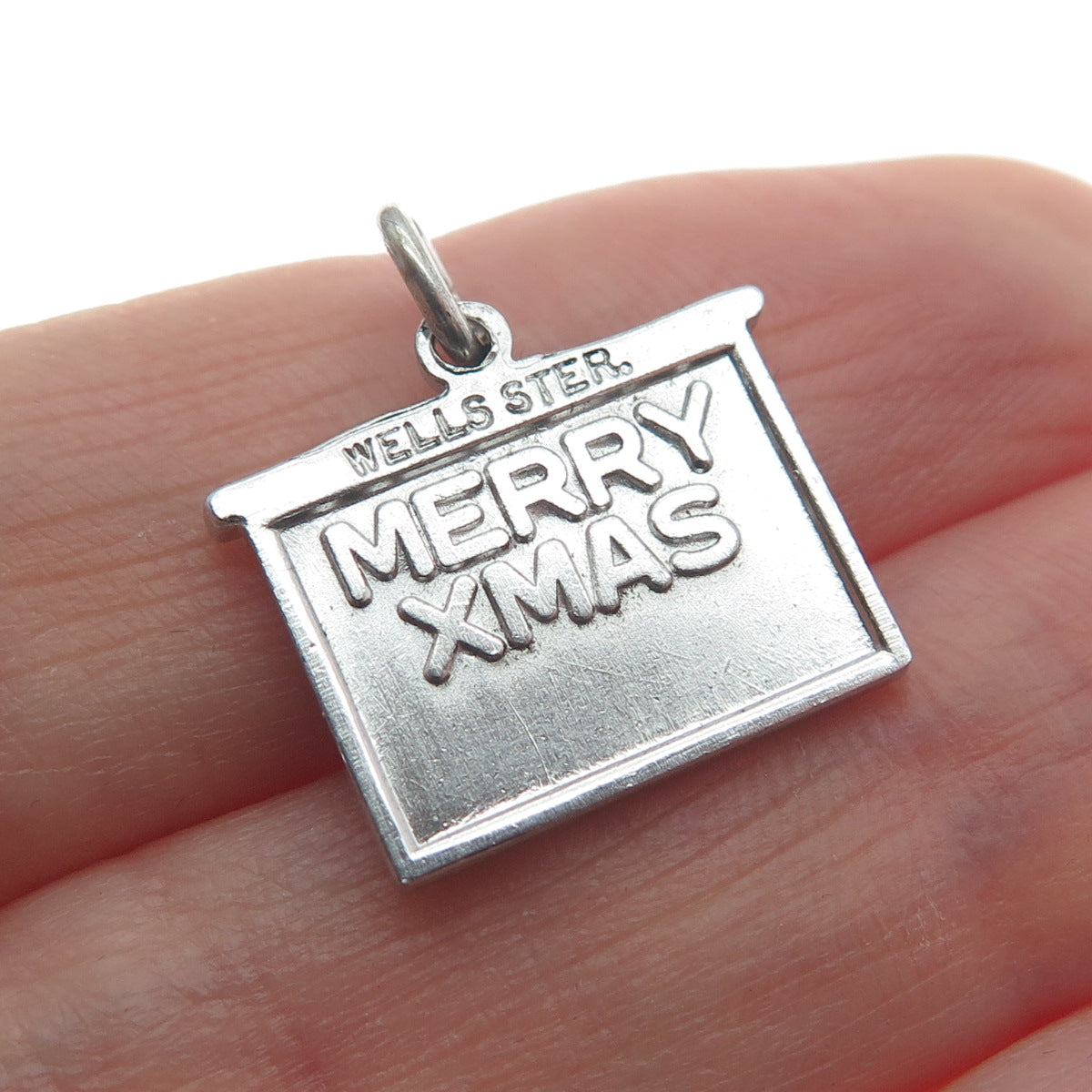 WELLS Sterling Silver Vintage Enamel Merry Christmas Minimalist Charm Pendant