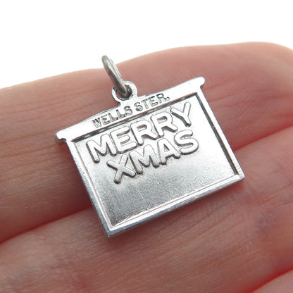 WELLS Sterling Silver Vintage Enamel Merry Christmas Minimalist Charm Pendant