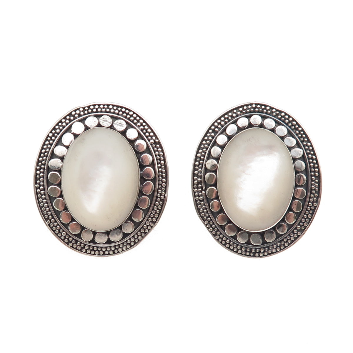 Sajen 925 Sterling Silver Vintage Real MOP Modernist Dotted Oxidized Earrings