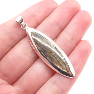 925 Sterling Silver Vintage Real Abalone Shell Modernist Charm Pendant