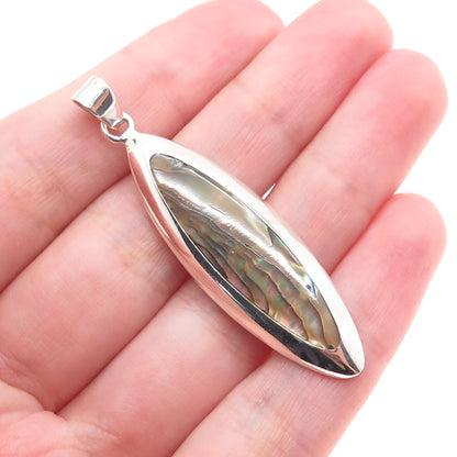 925 Sterling Silver Vintage Real Abalone Shell Modernist Charm Pendant