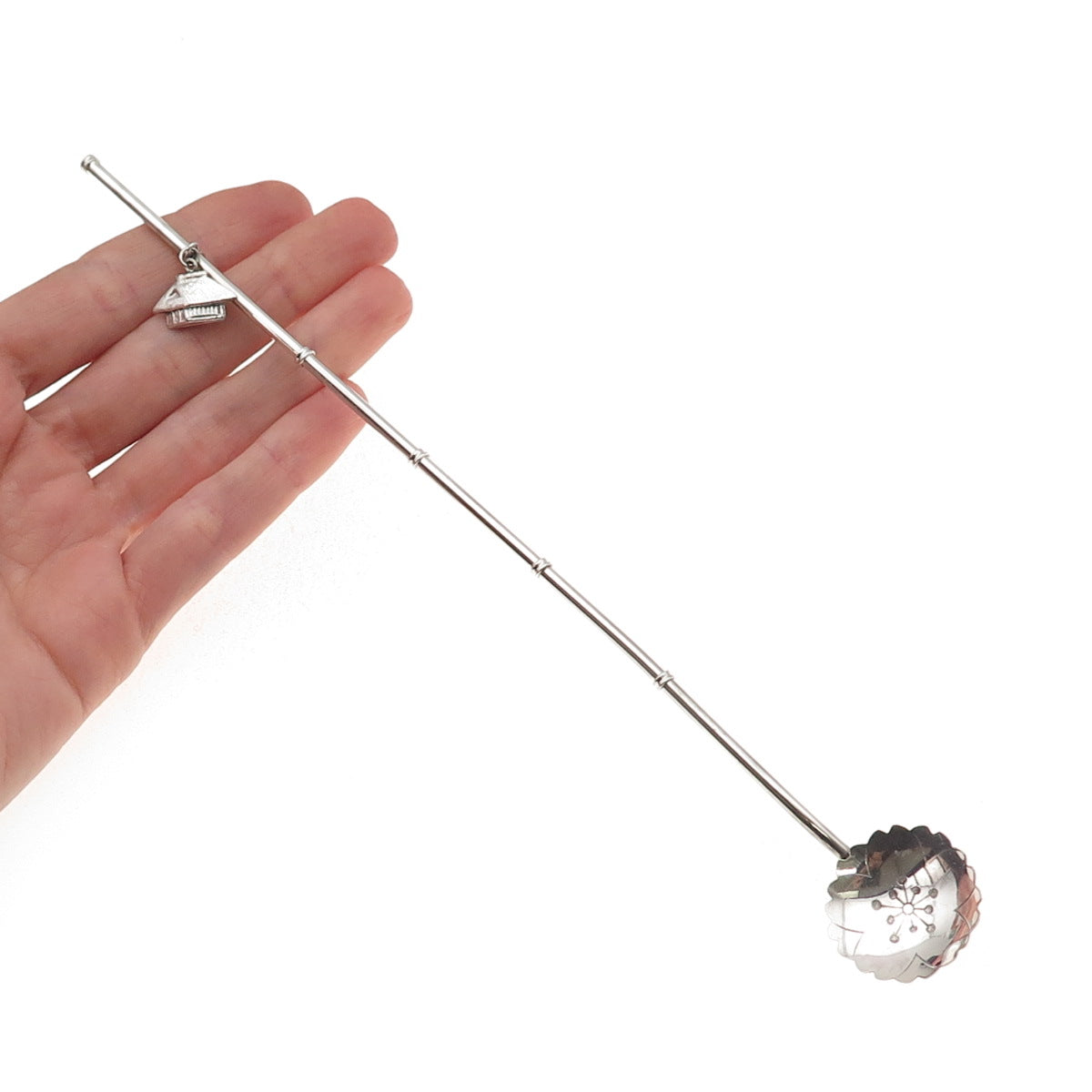 925 Sterling Silver Antique Japan House Charm Bamboo Iced Tea Straw Spoon