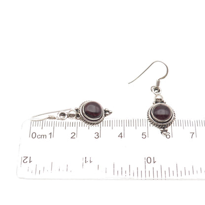 925 Sterling Silver Vintage Real Red Garnet Beaded Dangle Earrings